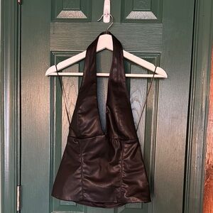 Black Halter Faux Leather Top